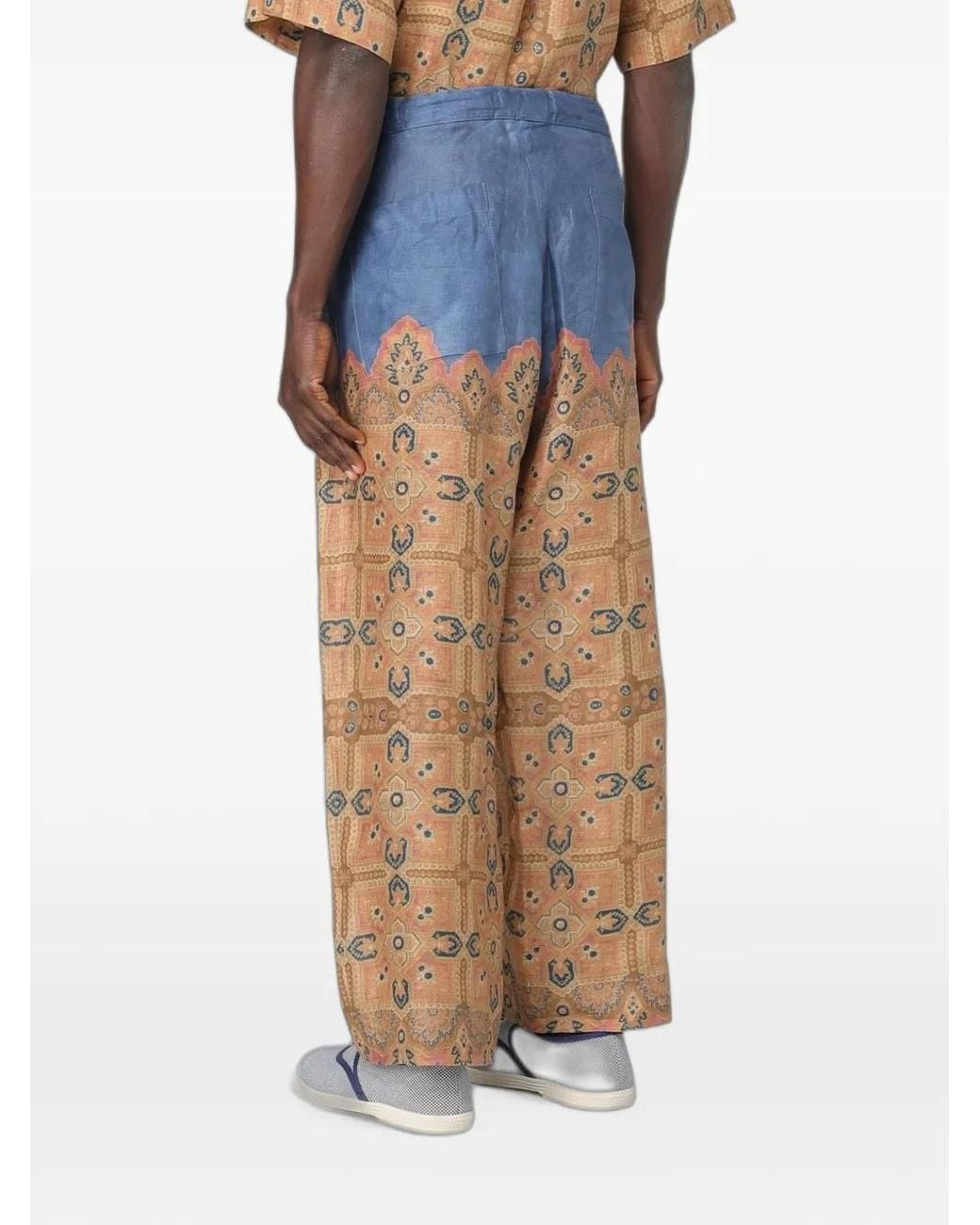 Valentino Garavani White Printed Linen Trousers for men
