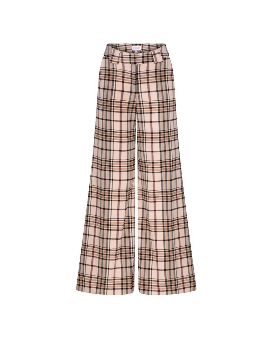 LIZ SKORSIS Natural Check Maddix Wide-Leg Trousers