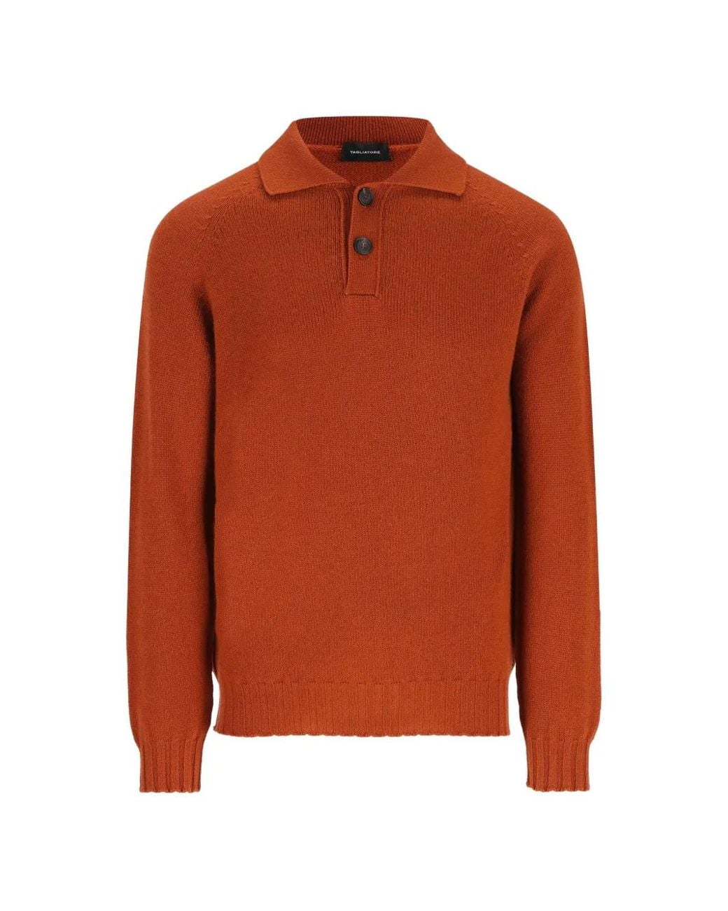 Tagliatore Orange Button-Placket Spread-Collar Sweater for men