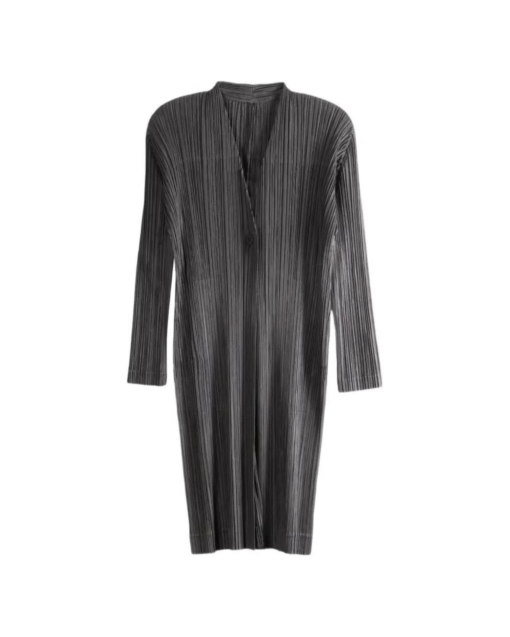 Pleats Please Issey Miyake Gray Plissé-Effect Single-Button Jacket