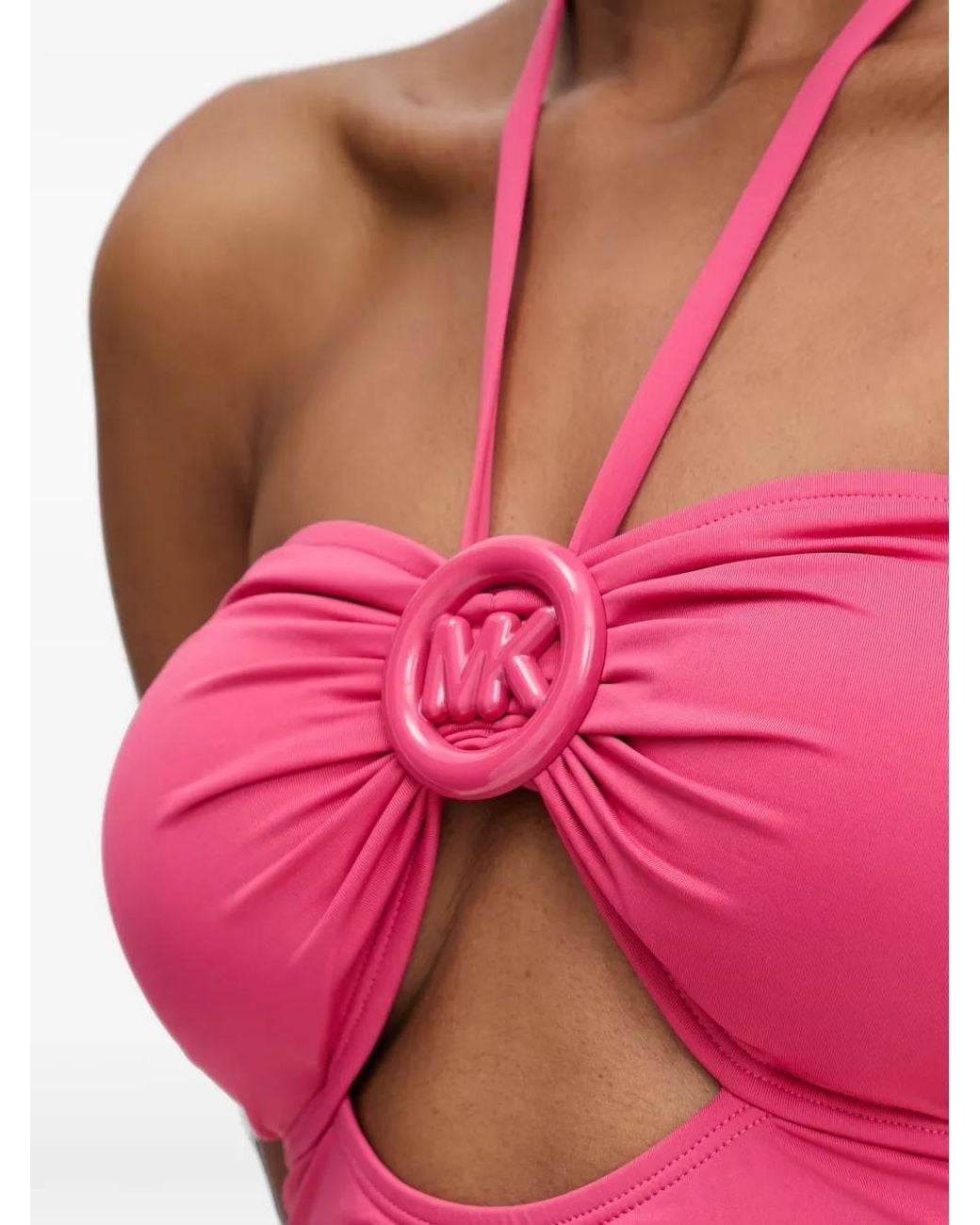 MICHAEL Michael Kors Pink Logo-Plaque Cutout Swimsuit