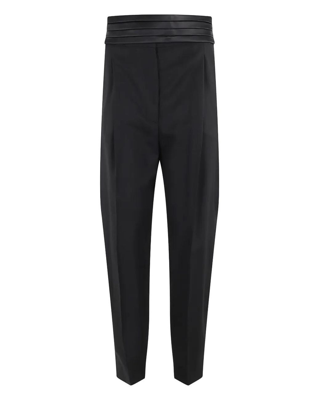 Erika Cavallini Semi Couture Black Bundfaltenhose mit Satinbesatz