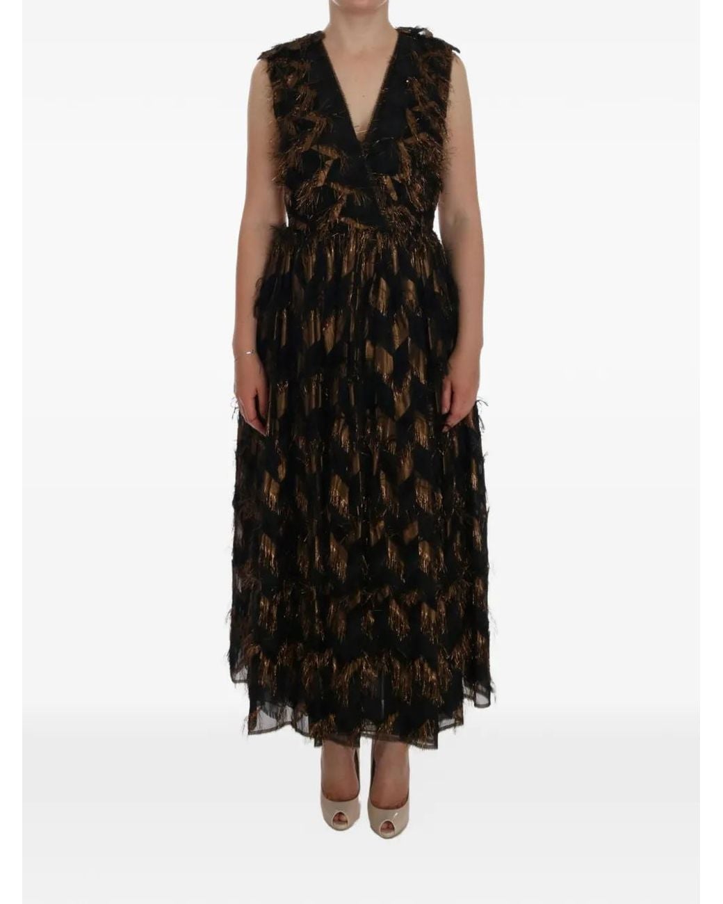 Dolce & Gabbana Black Embroidered Fringe-Trimmed Dress