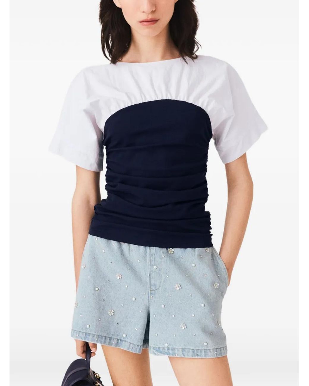 Maje Blue Pleated Jersey Top