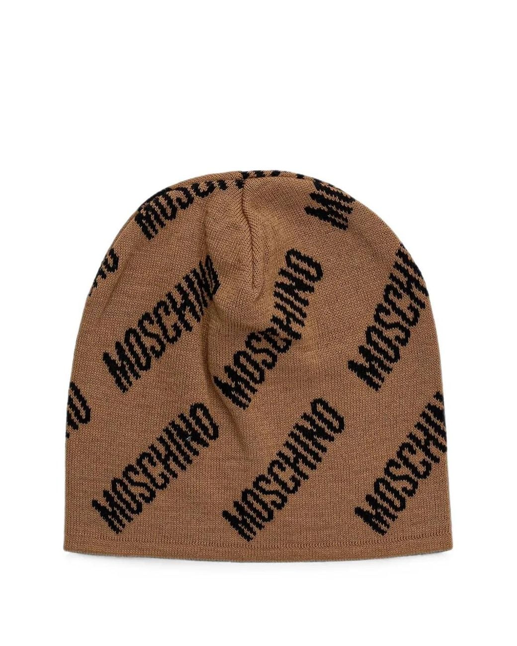 Moschino Brown Logo-Print Beanie Hat