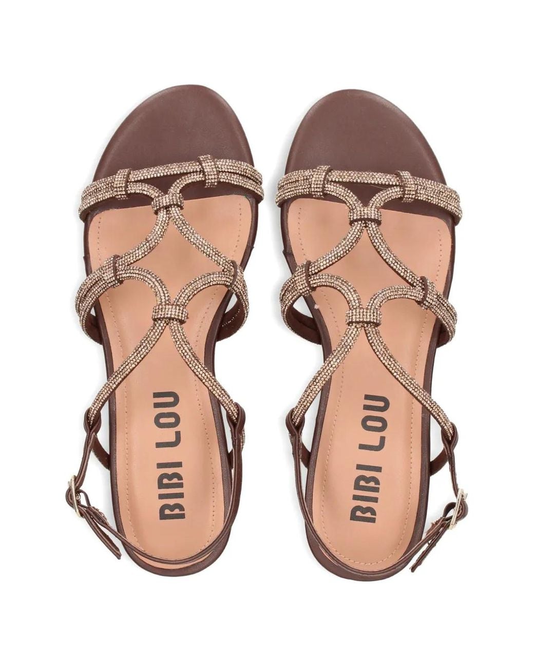 Bibi Lou Brown Quail Crystal-Embellished Flat Sandals