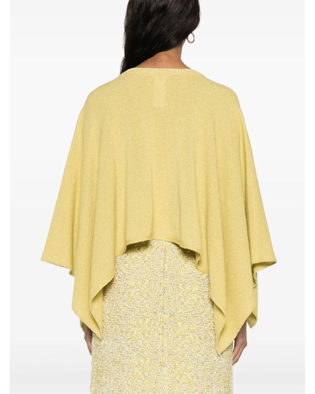 Fabiana Filippi Yellow Sequin-Embellished Knitted Poncho