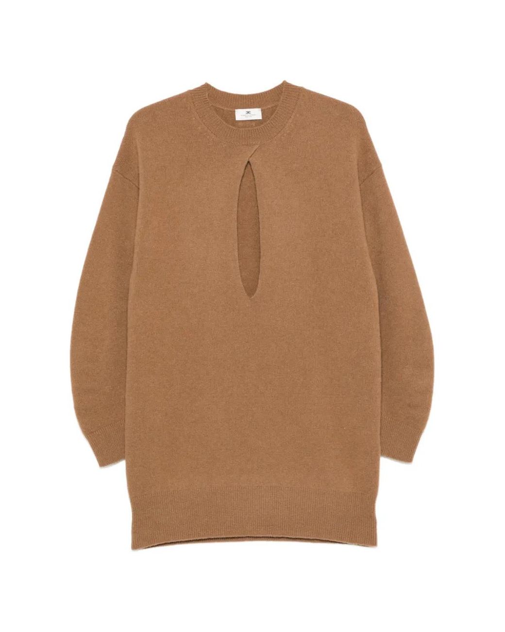 Elisabetta Franchi Brown Knitted Crew Neck Mini Dress