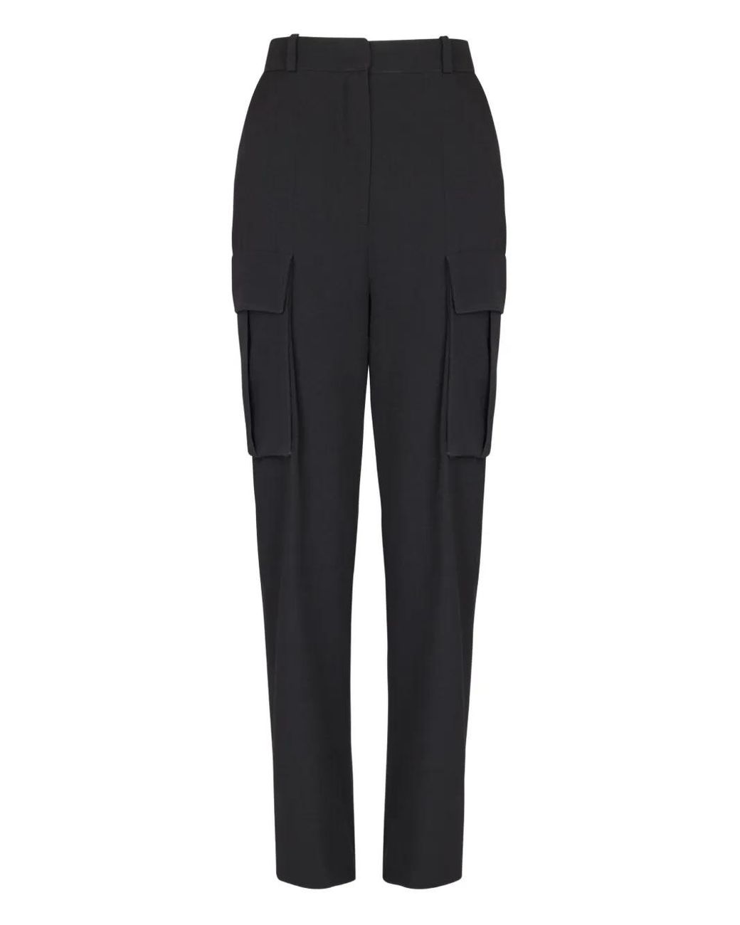 Balmain Black Cargo-Pockets Wool Straight Trousers
