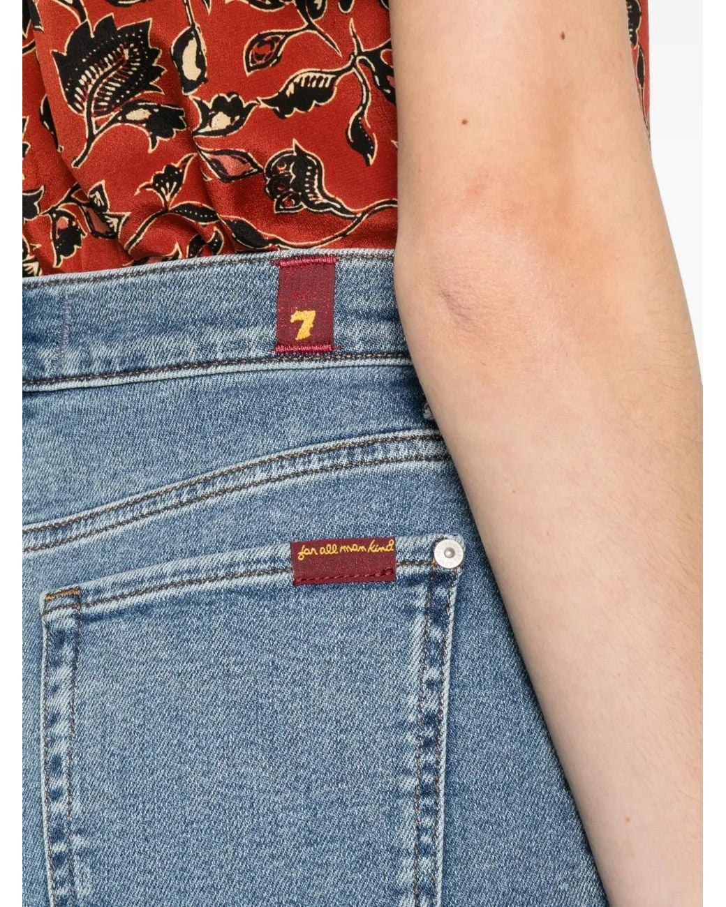 7 For All Mankind Blue Buttoned Wide-Leg Jeans