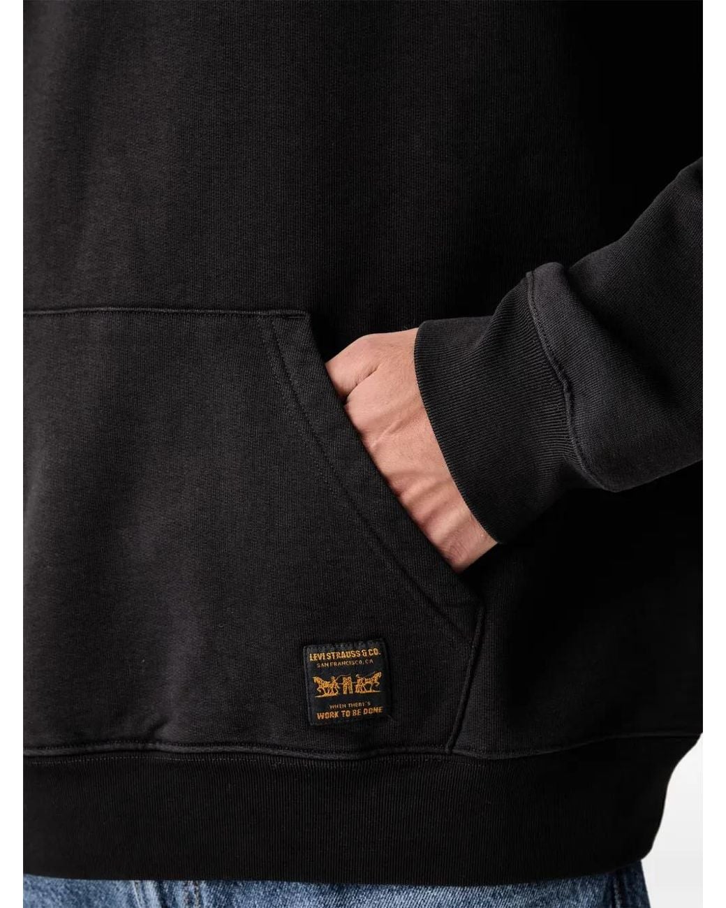 Levi's Black Workwear Logo-Patch Drawstring Hoodie for men