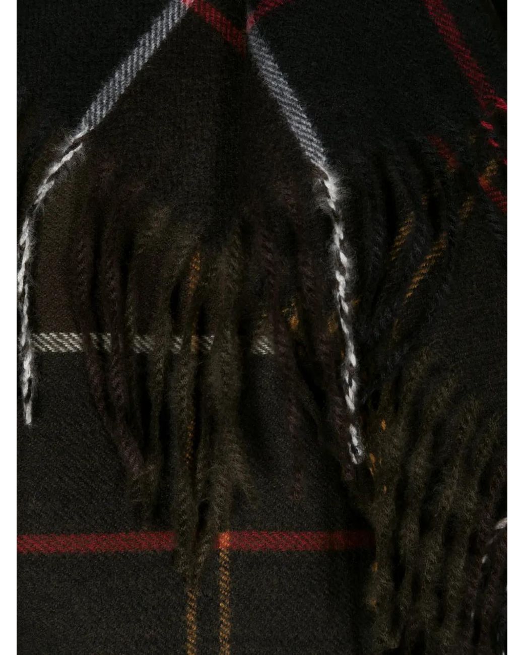 Barbour Black Check-Pattern Fringed Scarf