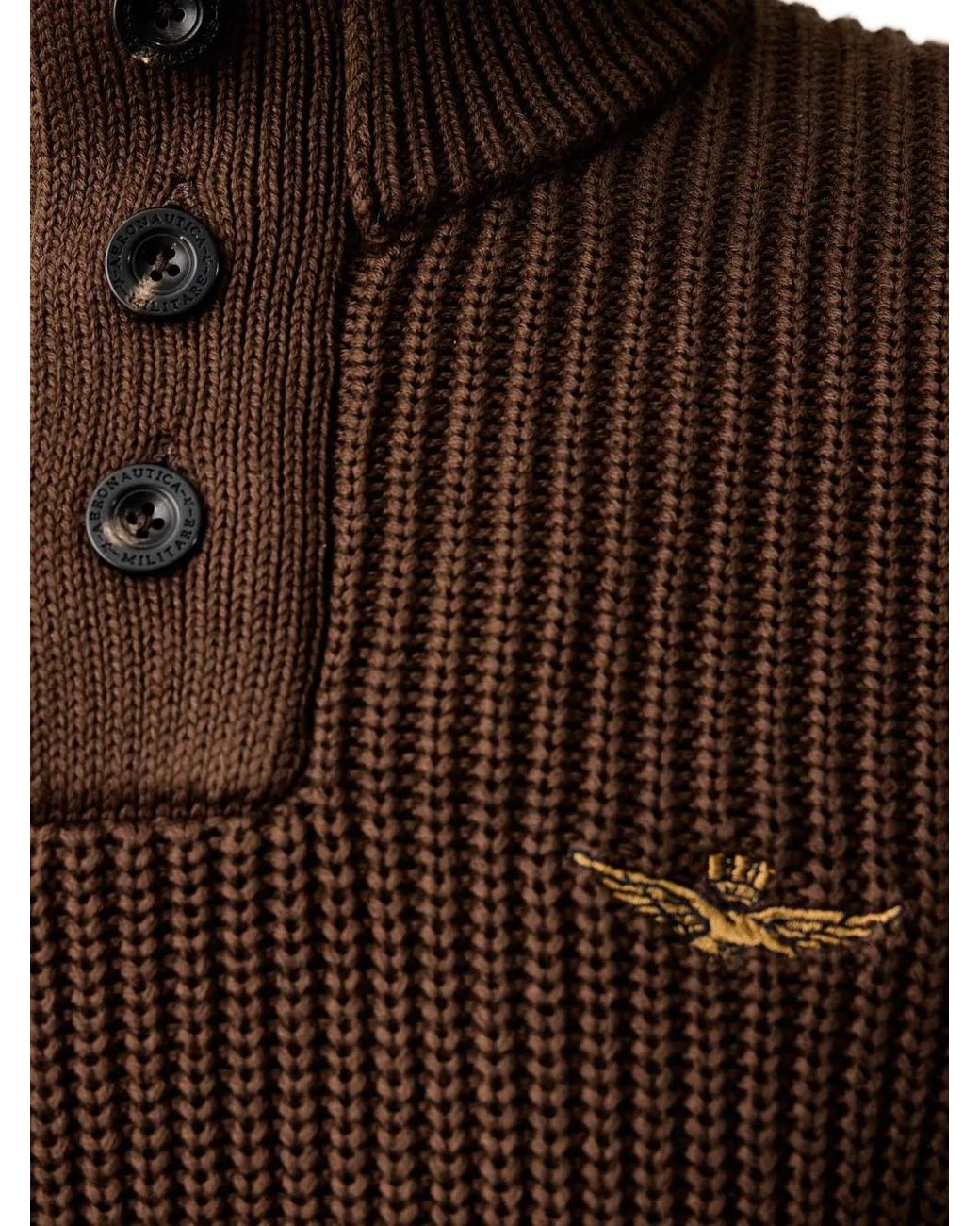 Aeronautica Militare Brown Pull Côtelé À Col Boutonné for men