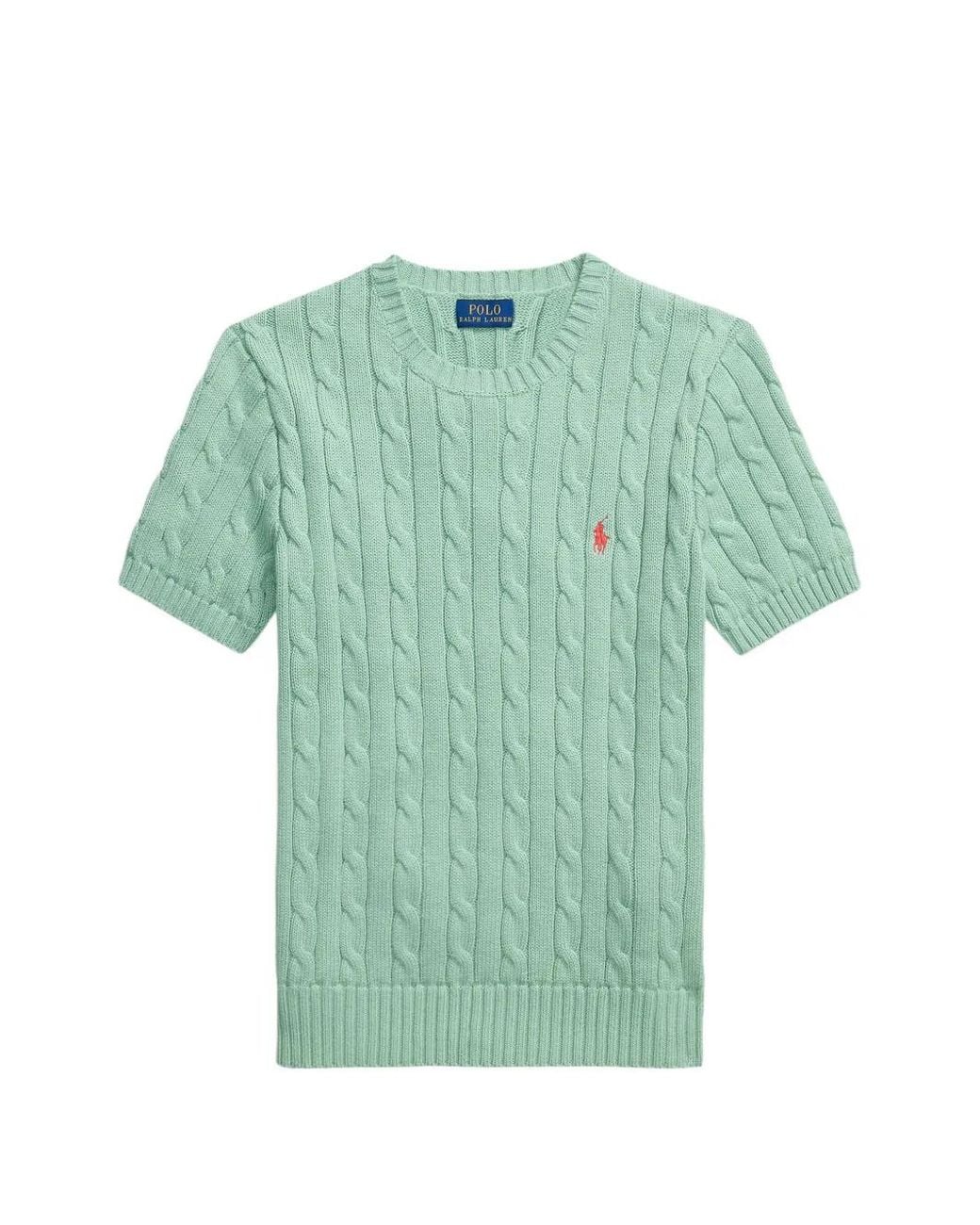 Polo Ralph Lauren Green Cable-Knit Short-Sleeve Sweater