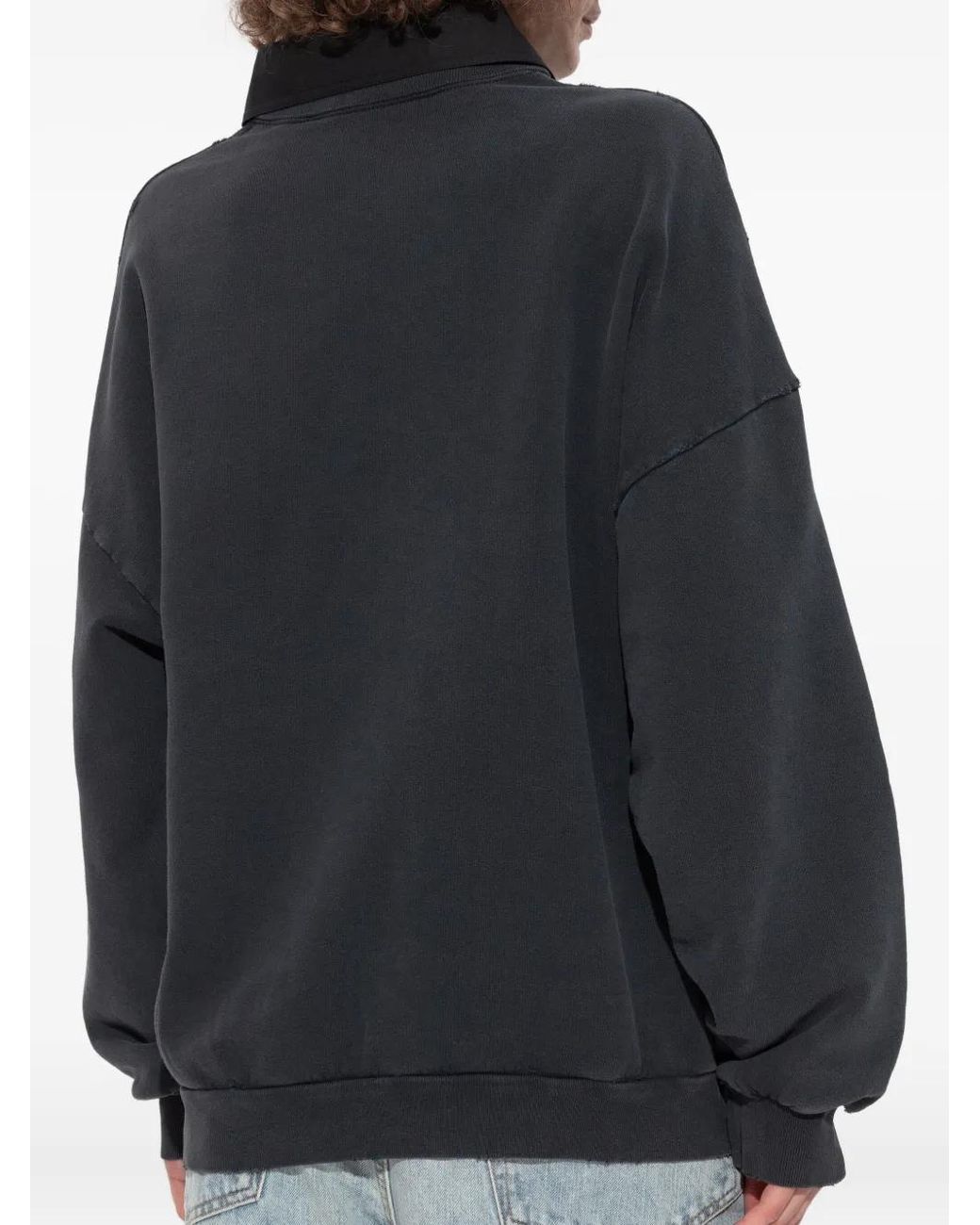 Balenciaga Blue Logo-Embroidered Polo-Collar Sweatshirt