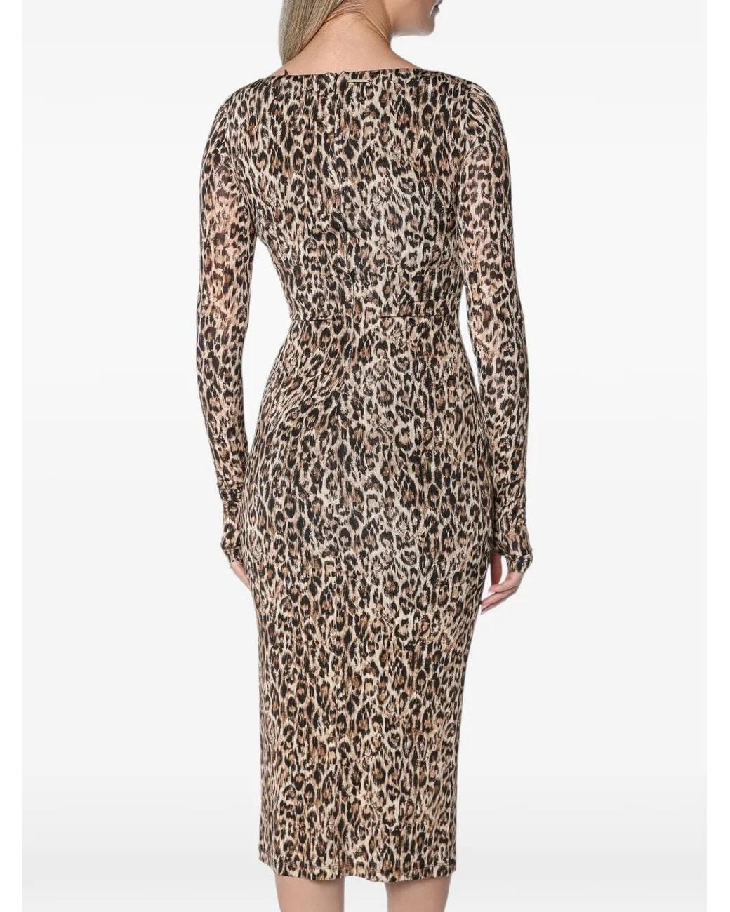 Just Cavalli Natural Leopard-Print Cutout-Detail Midi Dress