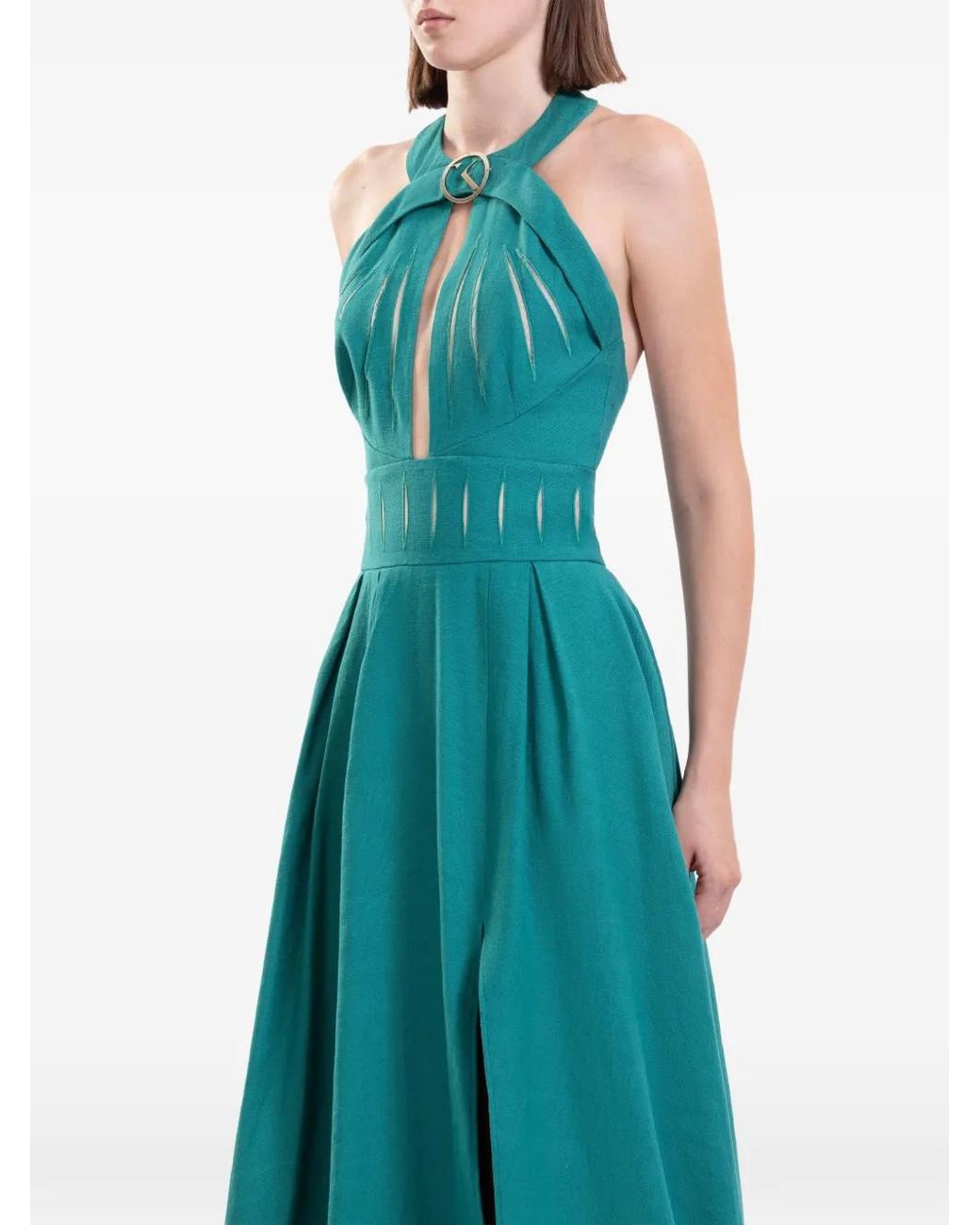 Saiid Kobeisy Blue Vertical Cut-Out Ring-Detail Maxi Dress