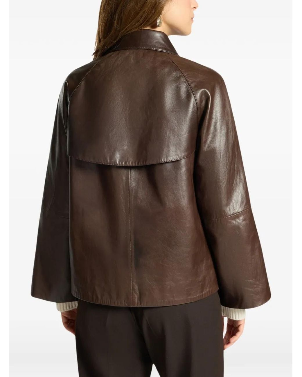 Elena Miro Brown Double-Breasted Leather Jacket