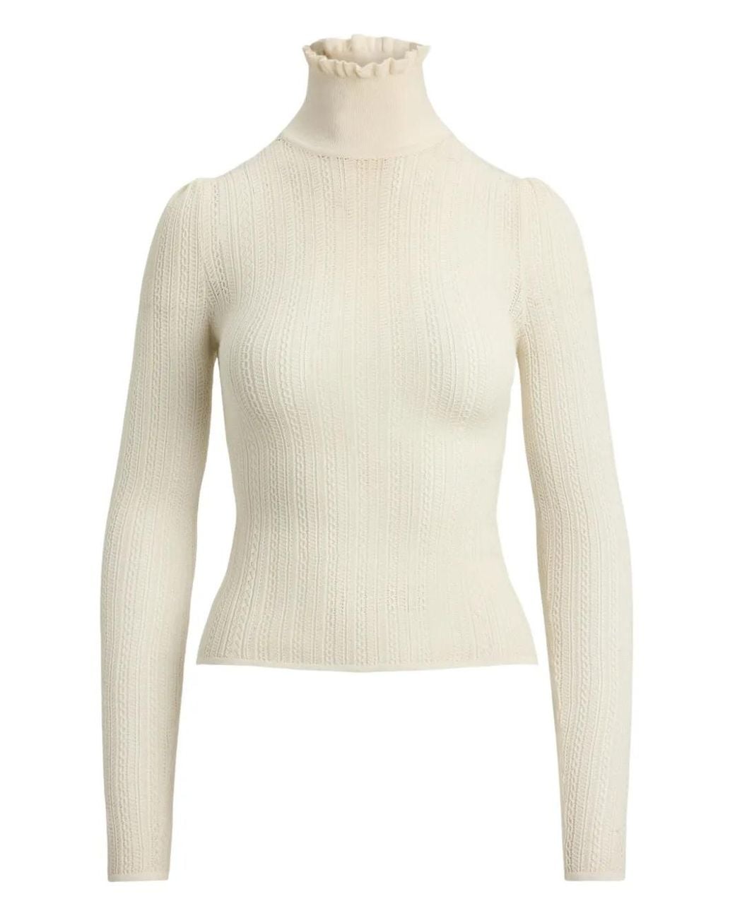 Ralph Lauren White Ruffled-Turtleneck Sweater