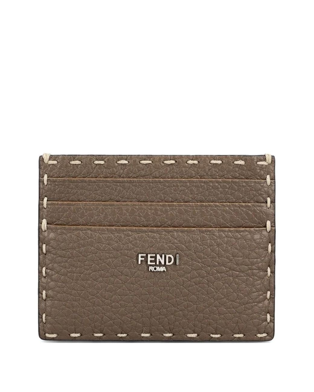 Fendi Brown Selleria Hammered Leather Cardholder for men