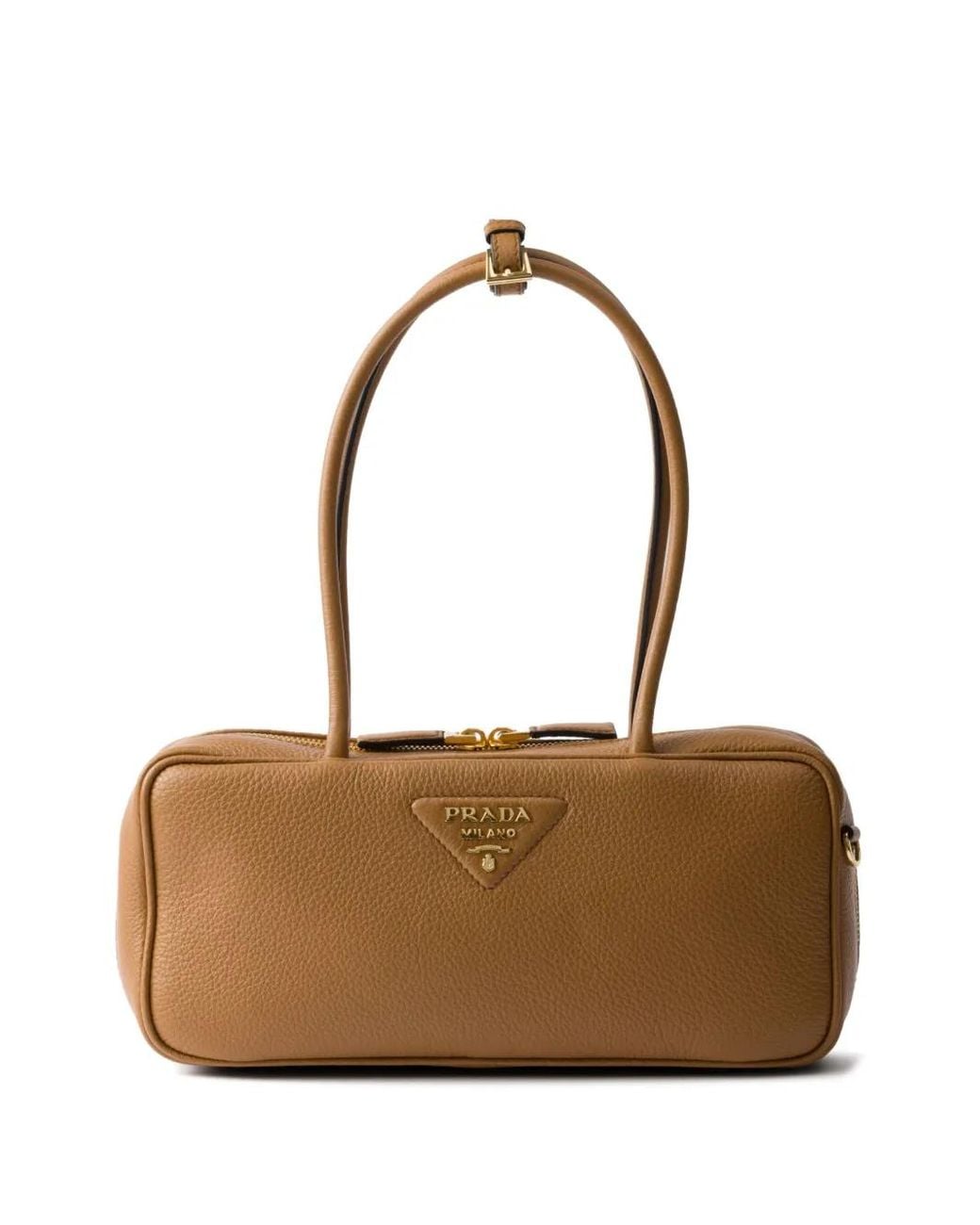 Bolso De Hombro De Piel Con Placa Del Logo Prada de color Natural