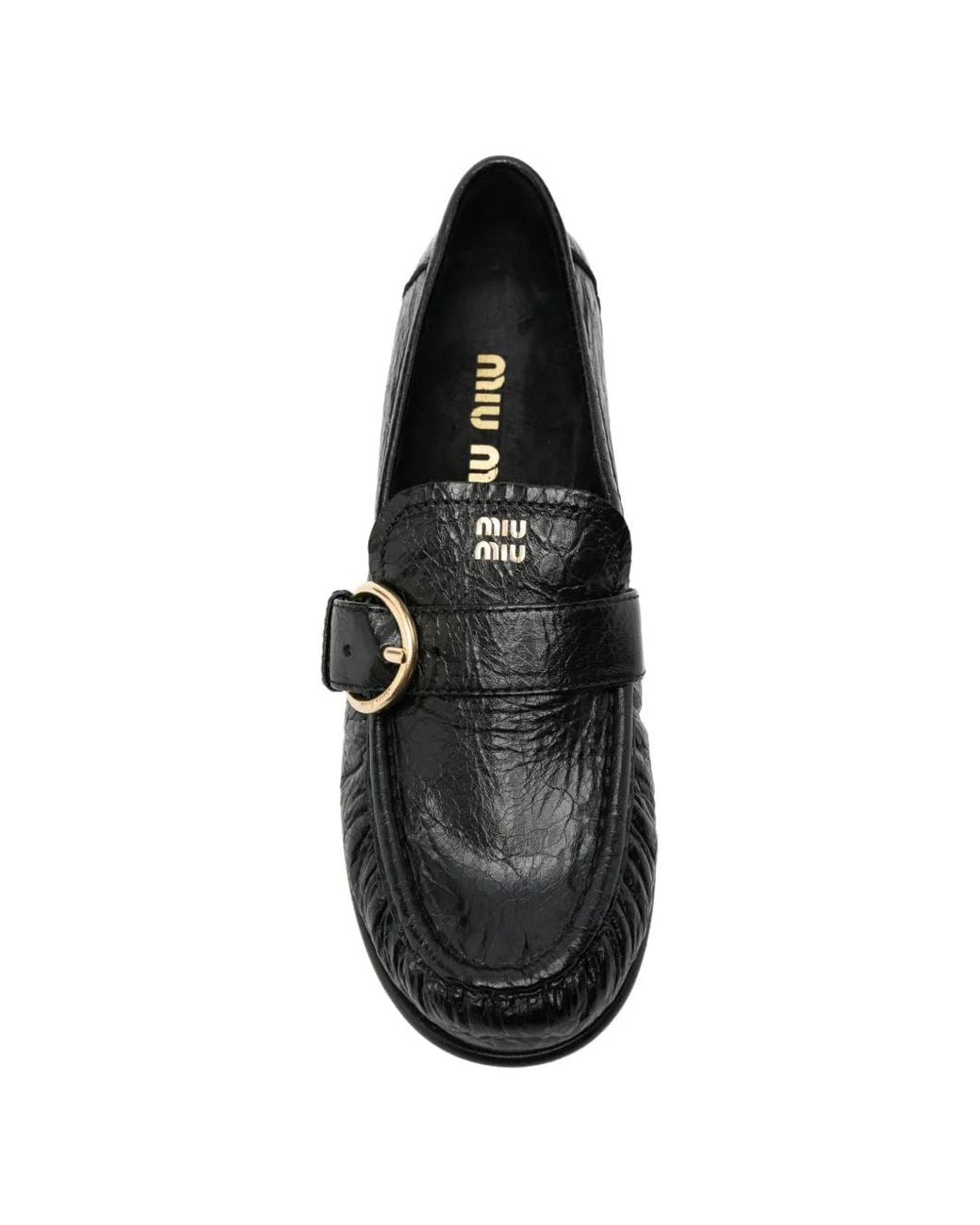 Miu Miu White Buckled Crinkled-Leather Loafers