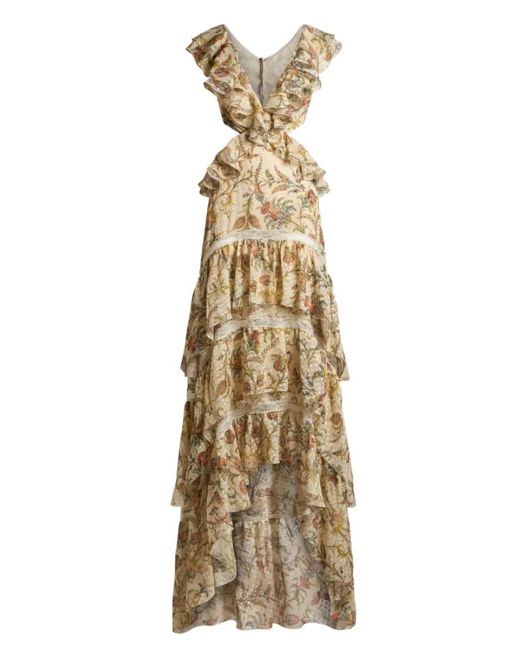 Etro Metallic Ruffled Cut-Out Maxi Dress
