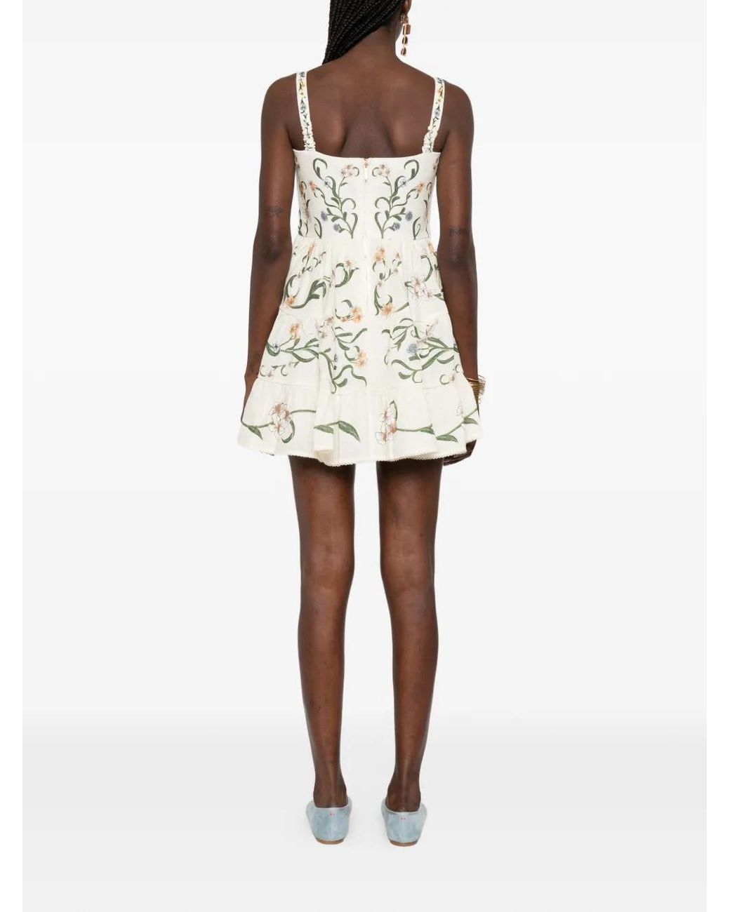 Agua Bendita White Lima Laguna Floral-Print Tiered Mini Dress