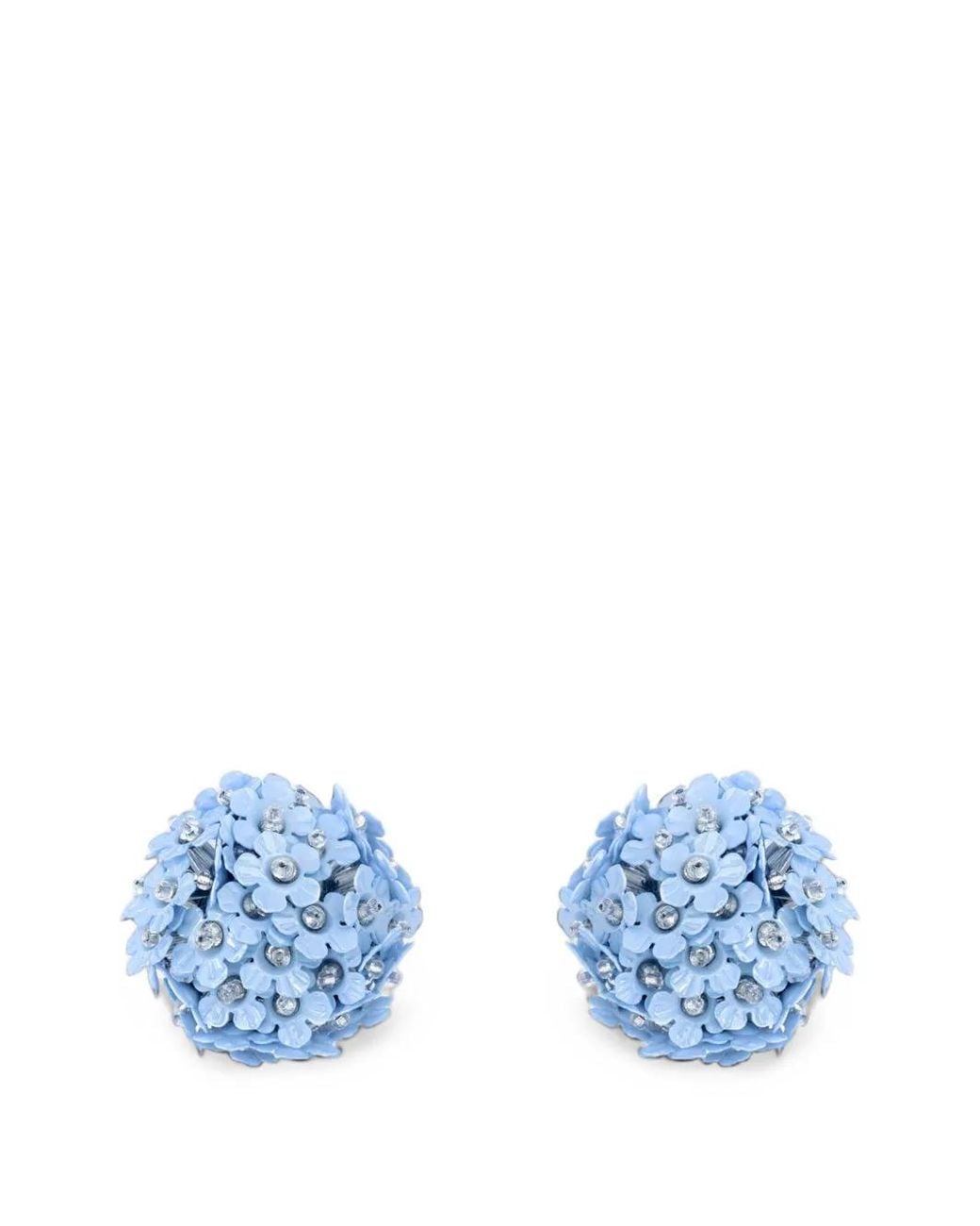 Oscar de la Renta Blue Flower Pompom-Style Earrings