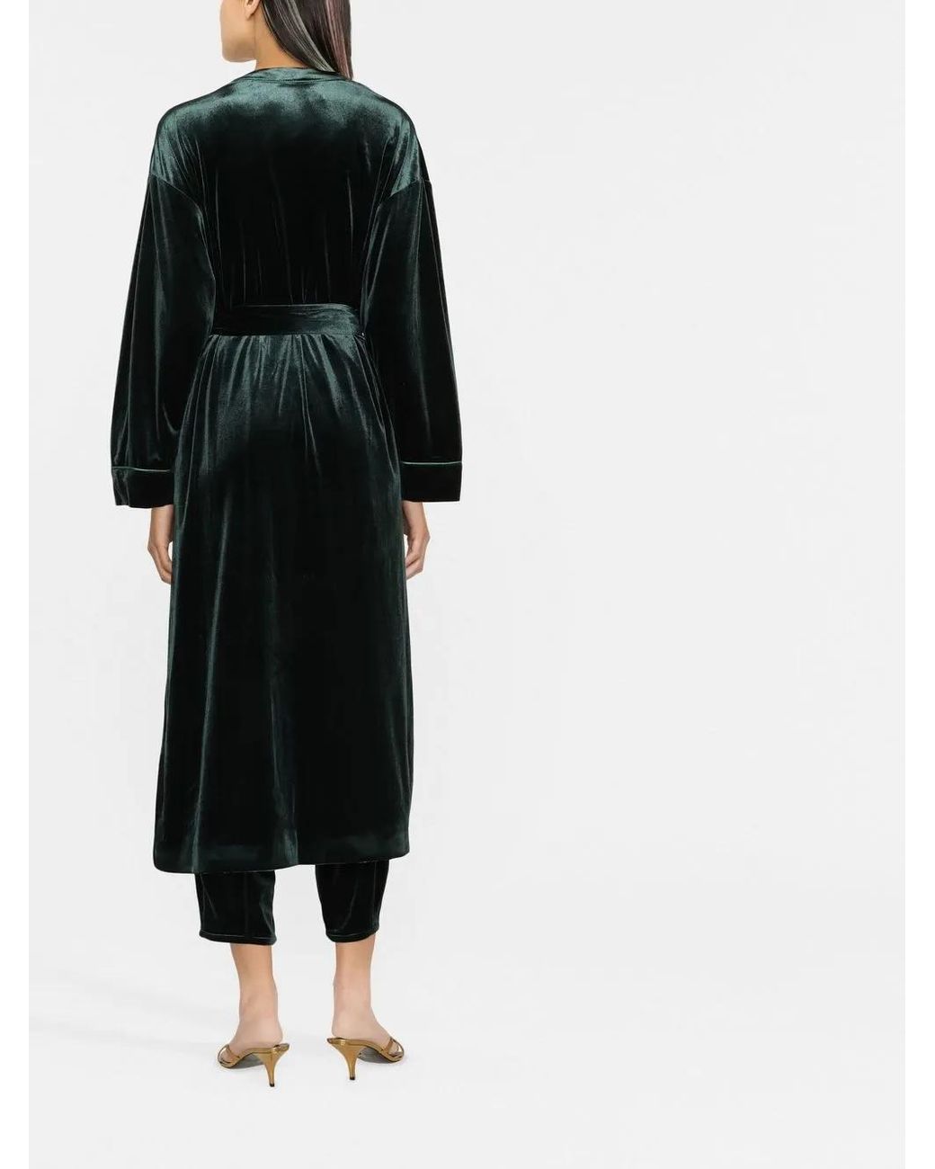 Blanca Vita Black Velvet-Effect Tied-Waist Coat