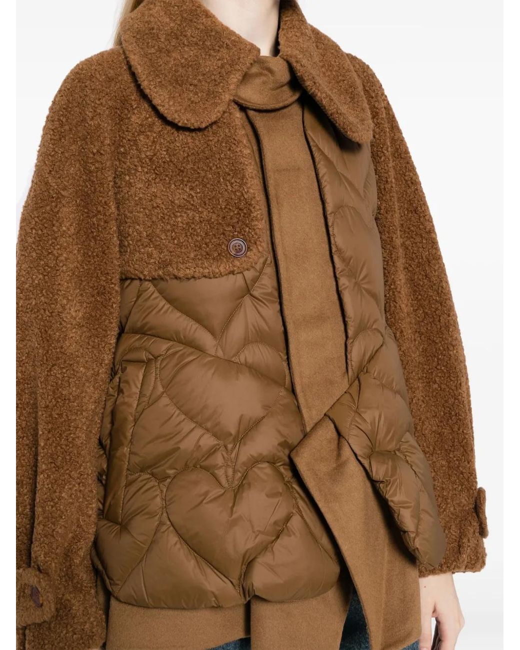 JNBY Brown Heart-Motif Quilted Puffer Jacket