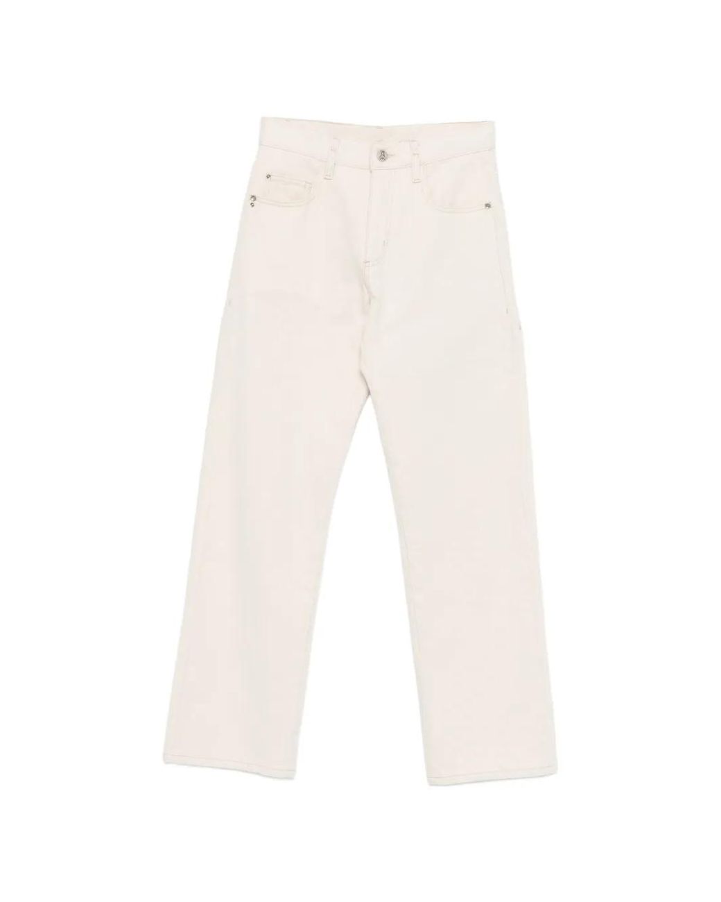 Patrizia Pepe White Logo-Button Straight-Leg Jeans