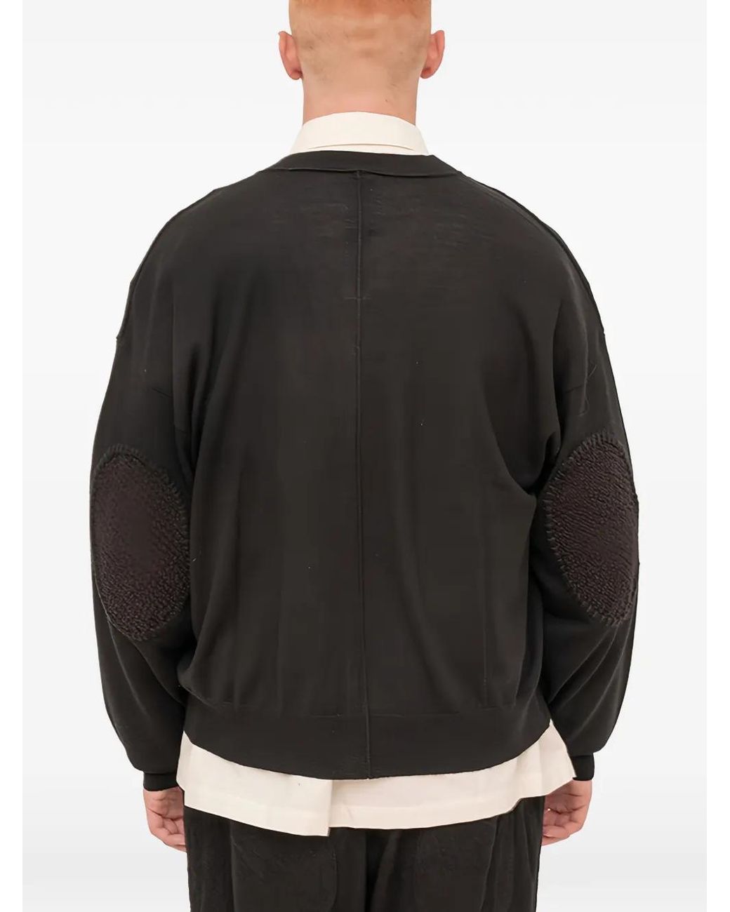 The Viridi-anne Black Elbow-Patch Cardigan for men