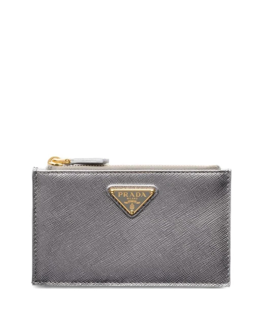 Prada Gray Triangle-Logo Leather Card Holder