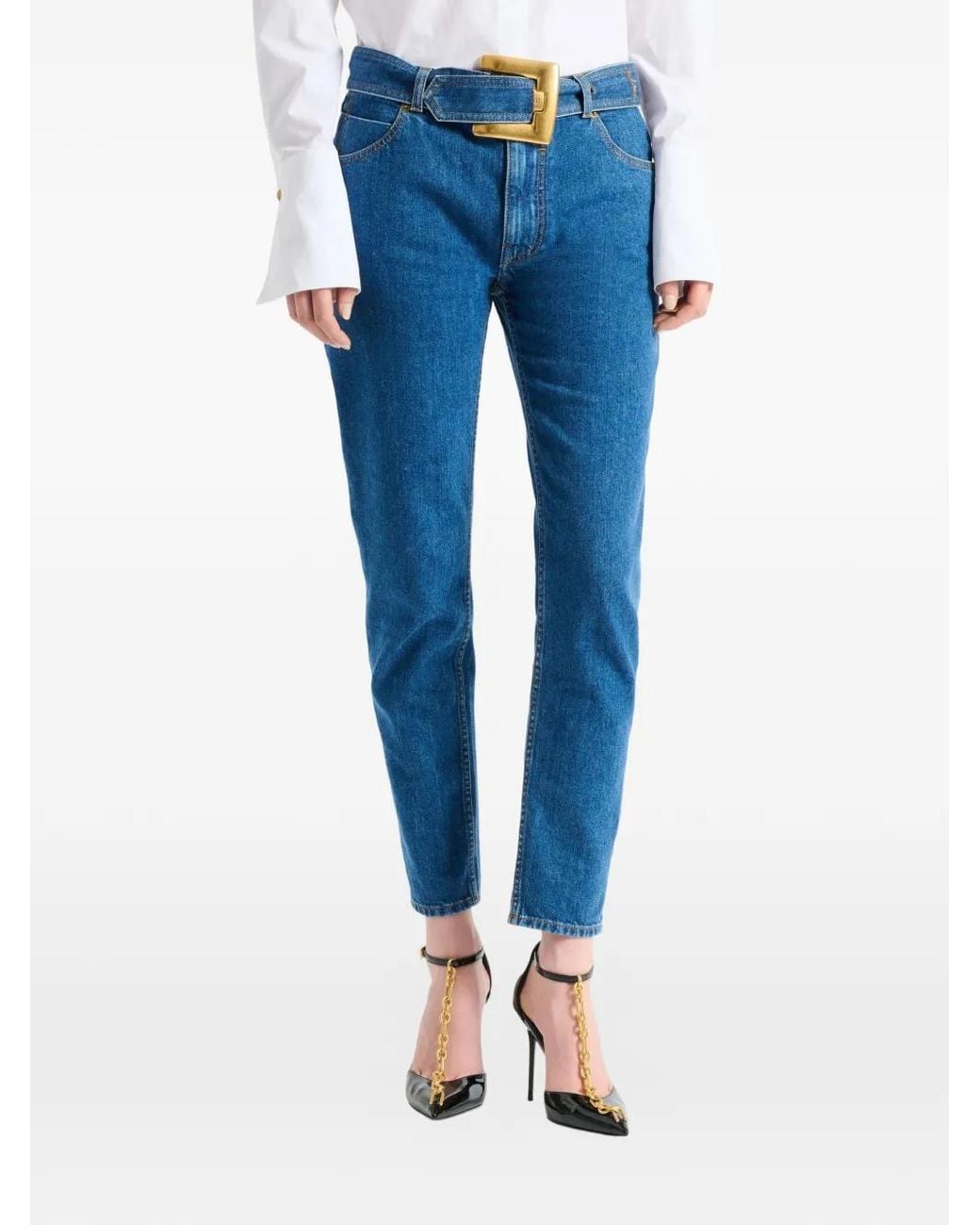 Balmain Denim Jeans Met Ceintuur in het Blue