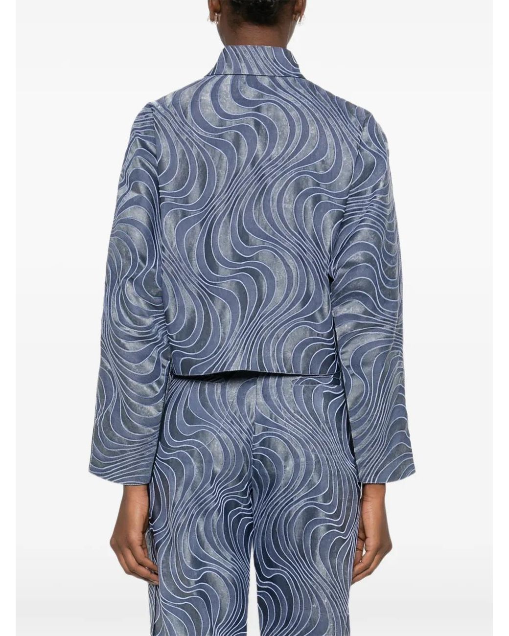 Botsi Blue Button-Up Wave-Pattern Jacket