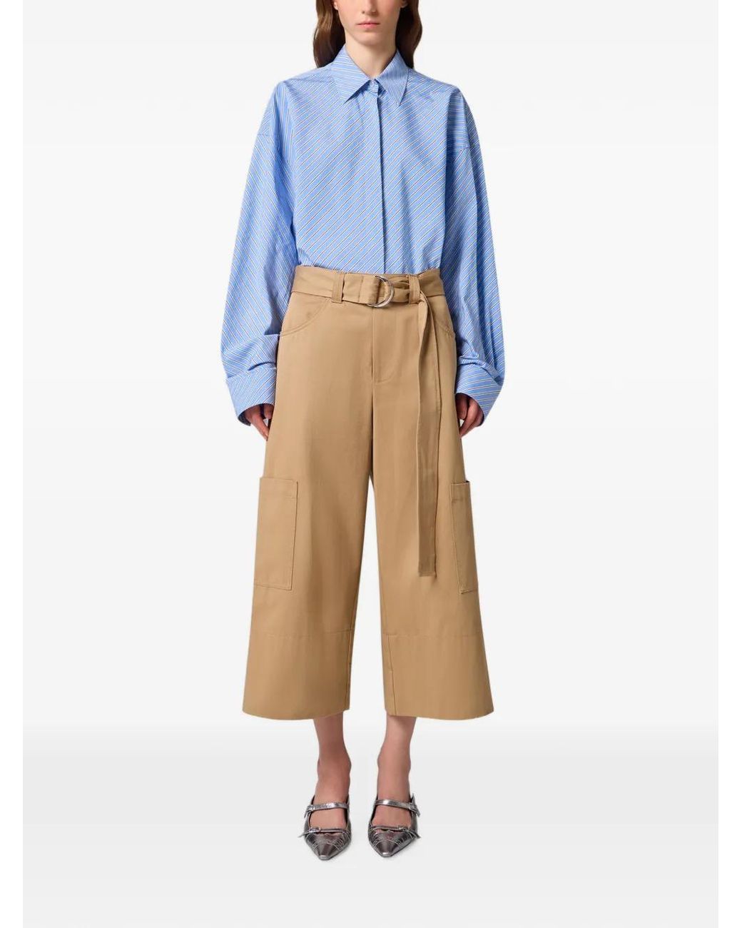 MSGM White Belted Cropped Trousers