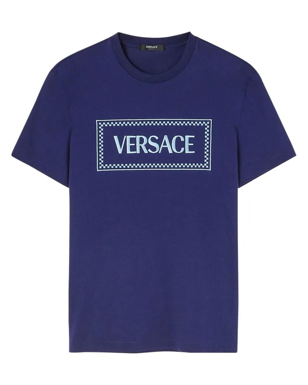 Versace Blue T-Shirt Con Logo Ricamato for men