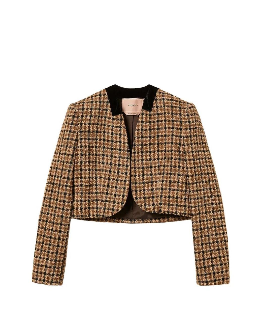 Twinset Brown Veste Spencer À Carreaux En Tweed