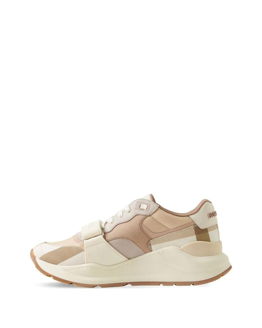 Burberry Natural Leather, Nylon And Check Sneakers