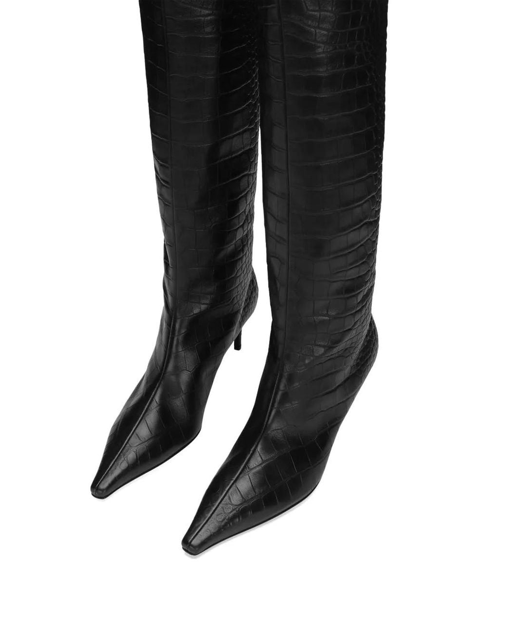 Dolce & Gabbana Black Crocodile-Embossed Leather Boots
