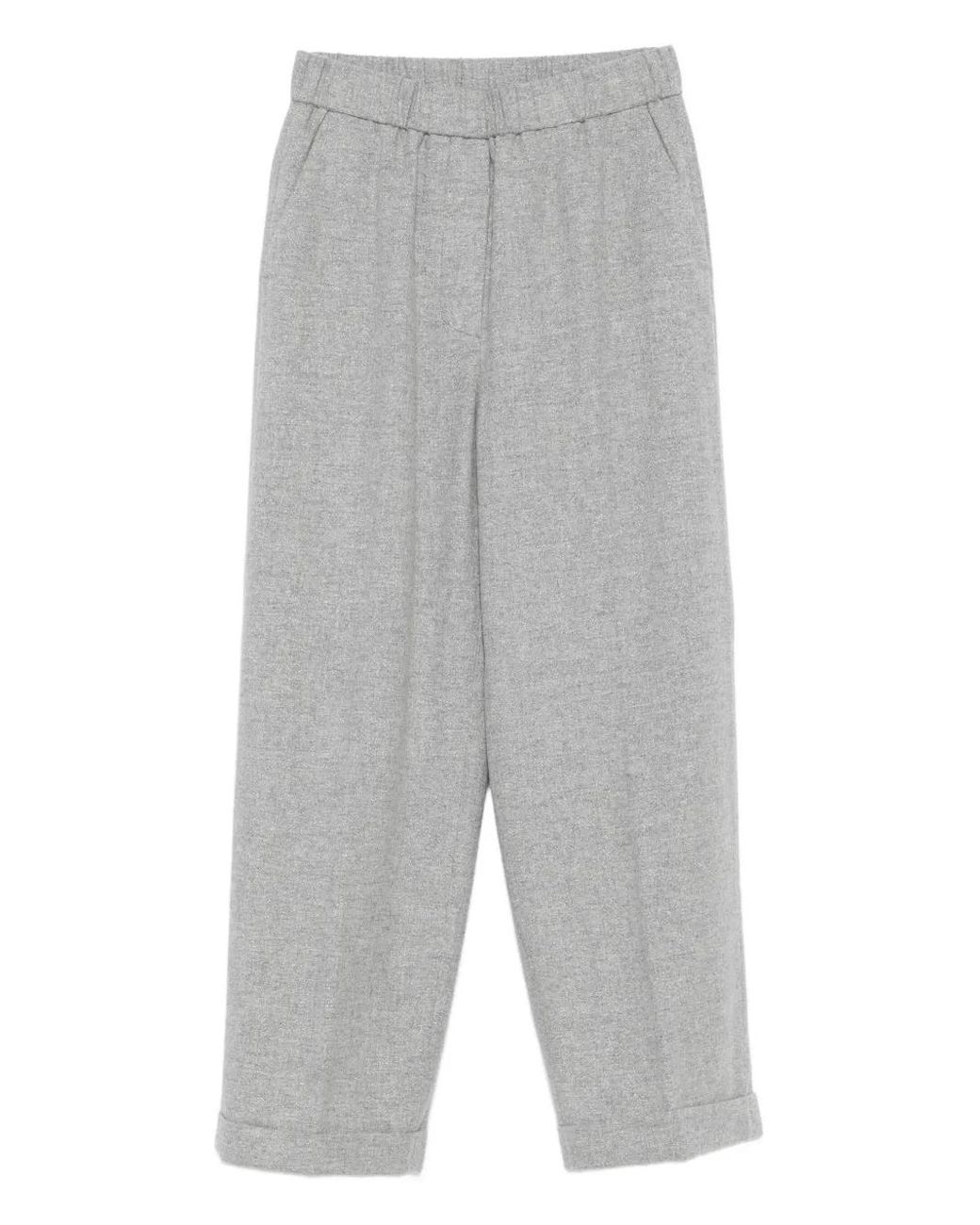 Peserico Gray Elastic-Waist Wool Trousers
