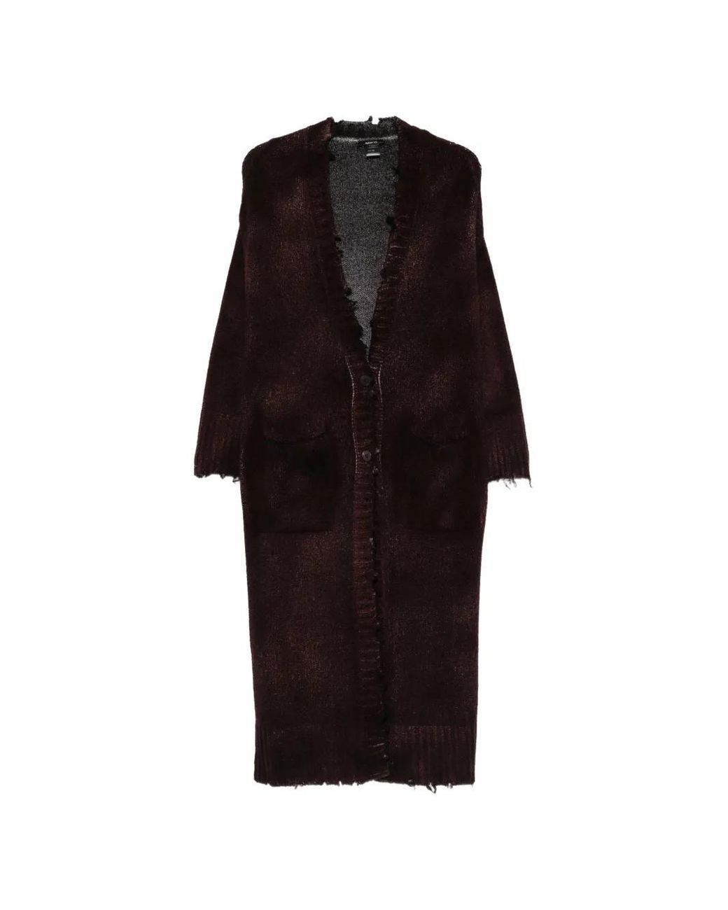 Avant Toi Black Distressed-Effect Knitted Coat