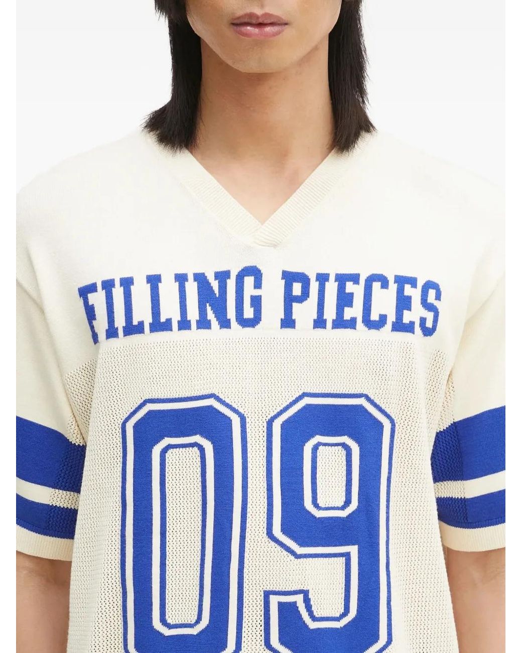 Filling Pieces Blue V-Neck Logo-Print T-Shirt for men