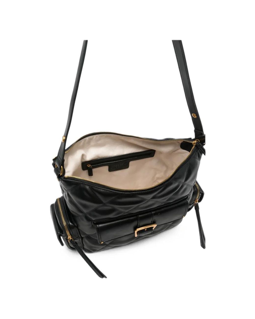 Liu Jo Black Medium Quilted Buckle-Detail Shoulder Bag