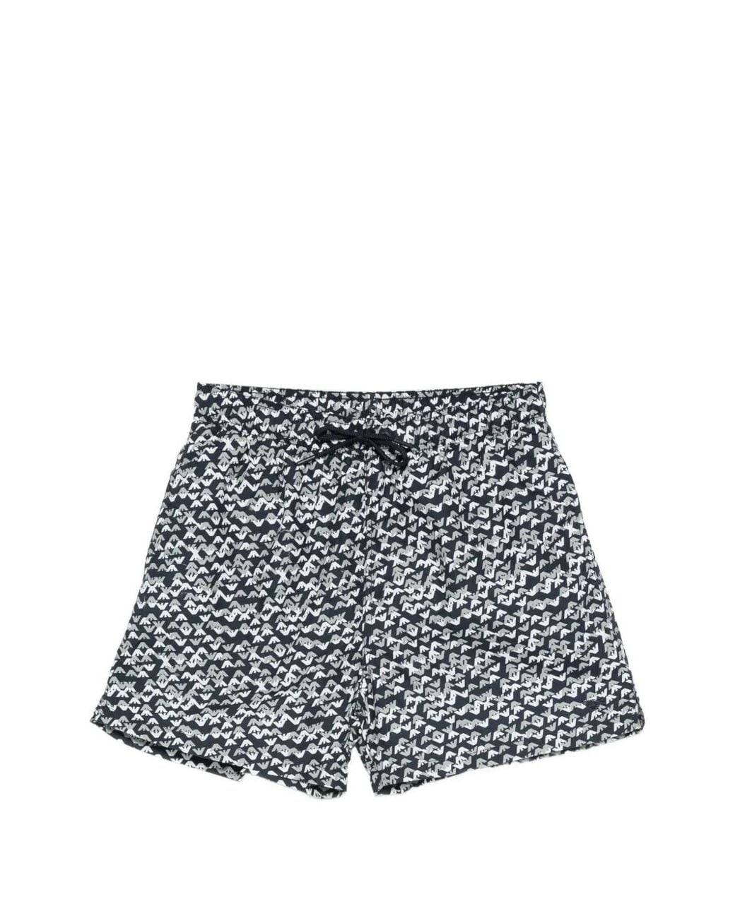 Emporio Armani White Monogram-Print Drawstring Swim Shorts for men