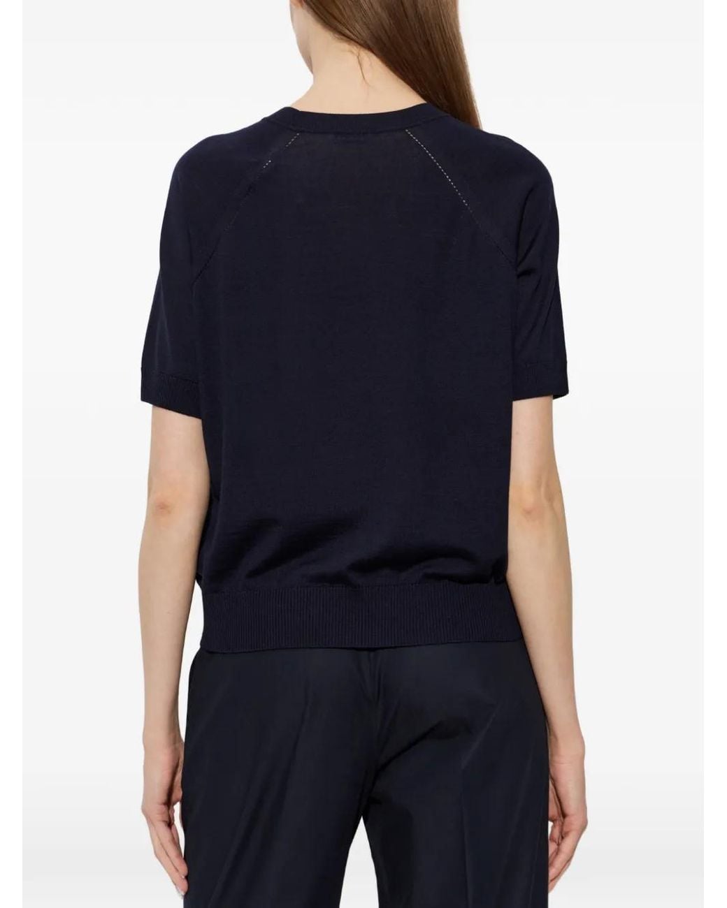 Moncler Blue Short-Sleeve Wool Sweater