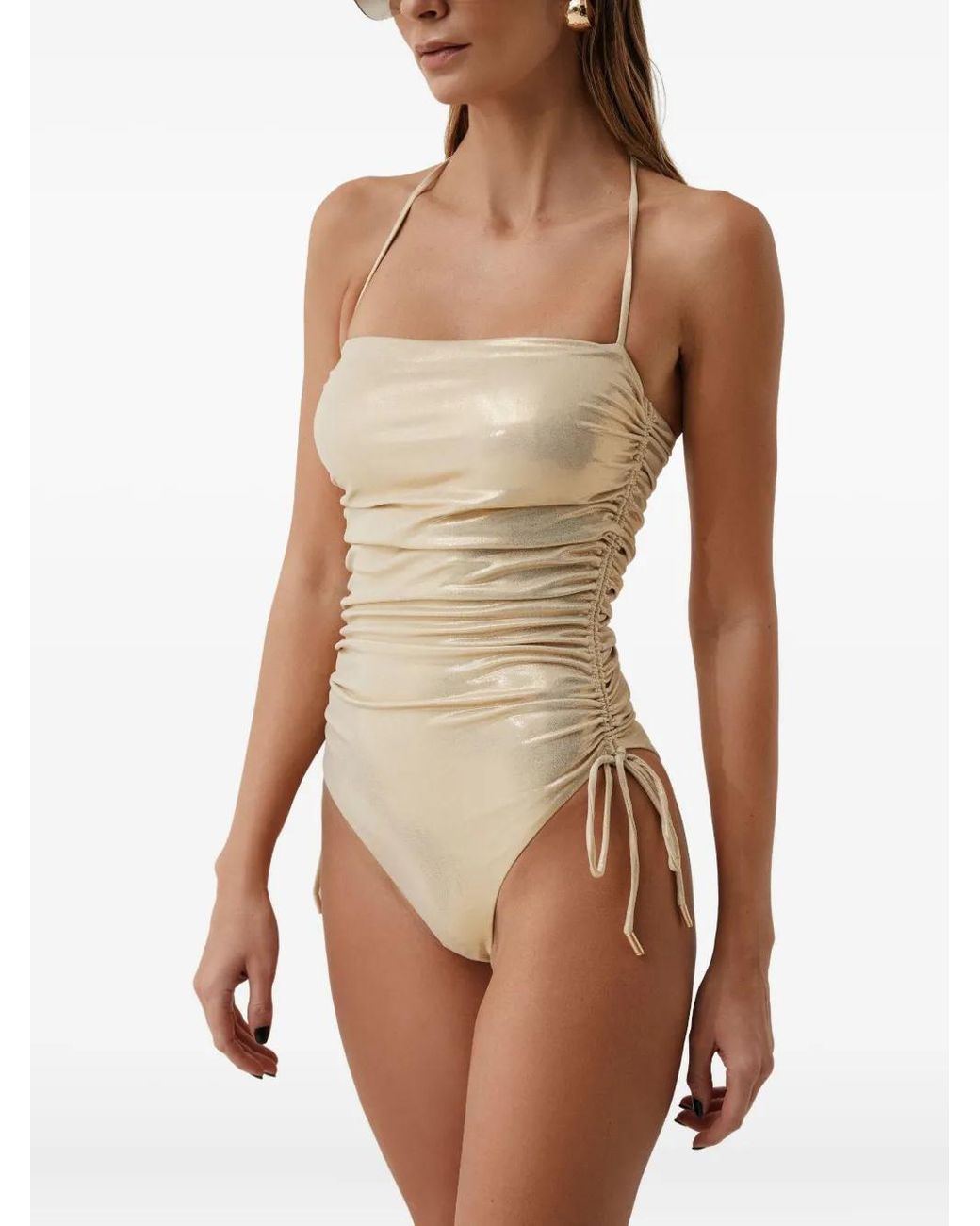 SOFIA ERHAN Natural Shimmer-Effect Drawstring Swimsuit