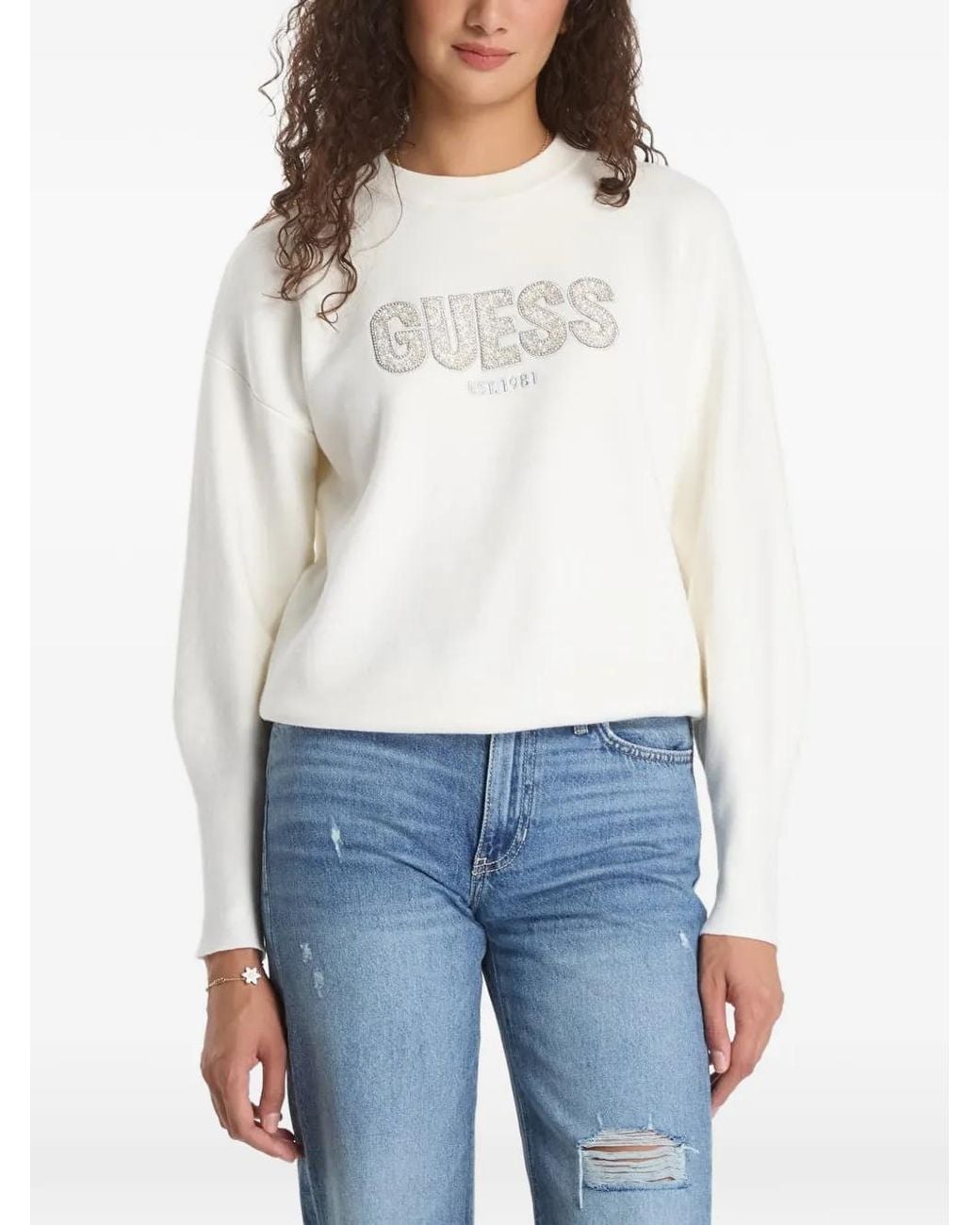 Guess White Logo-Embellished Sweatshirt