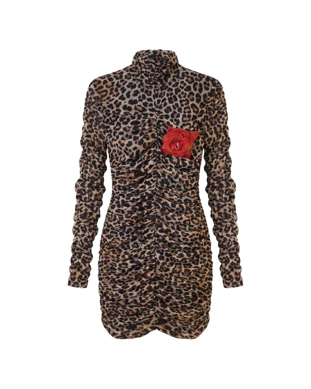 Blumarine Brown Leopard-Print Ruched Mini Dress